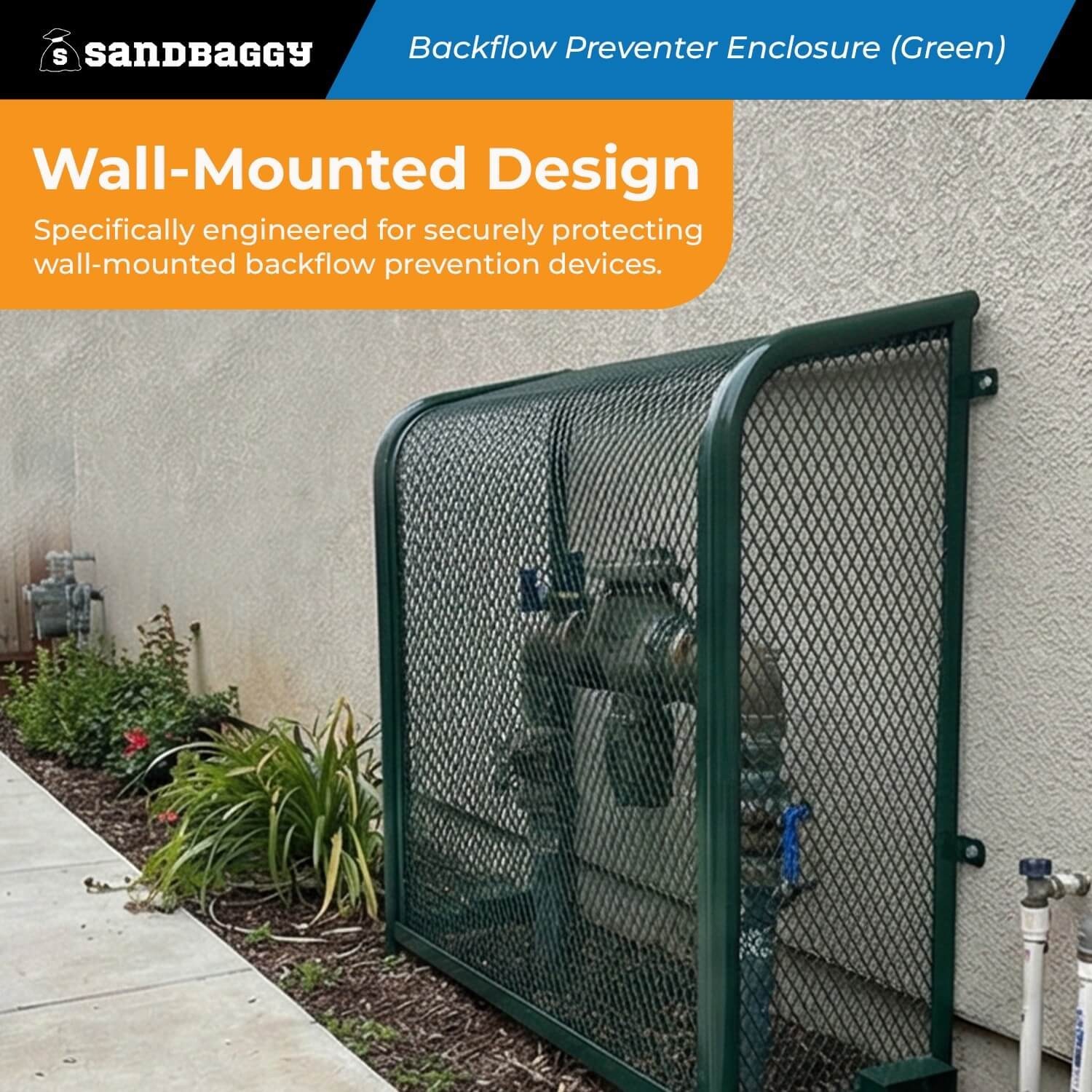 Wall-Mounted Backflow Security Cage – Backflow Enclosure (Green) - Sandbaggy