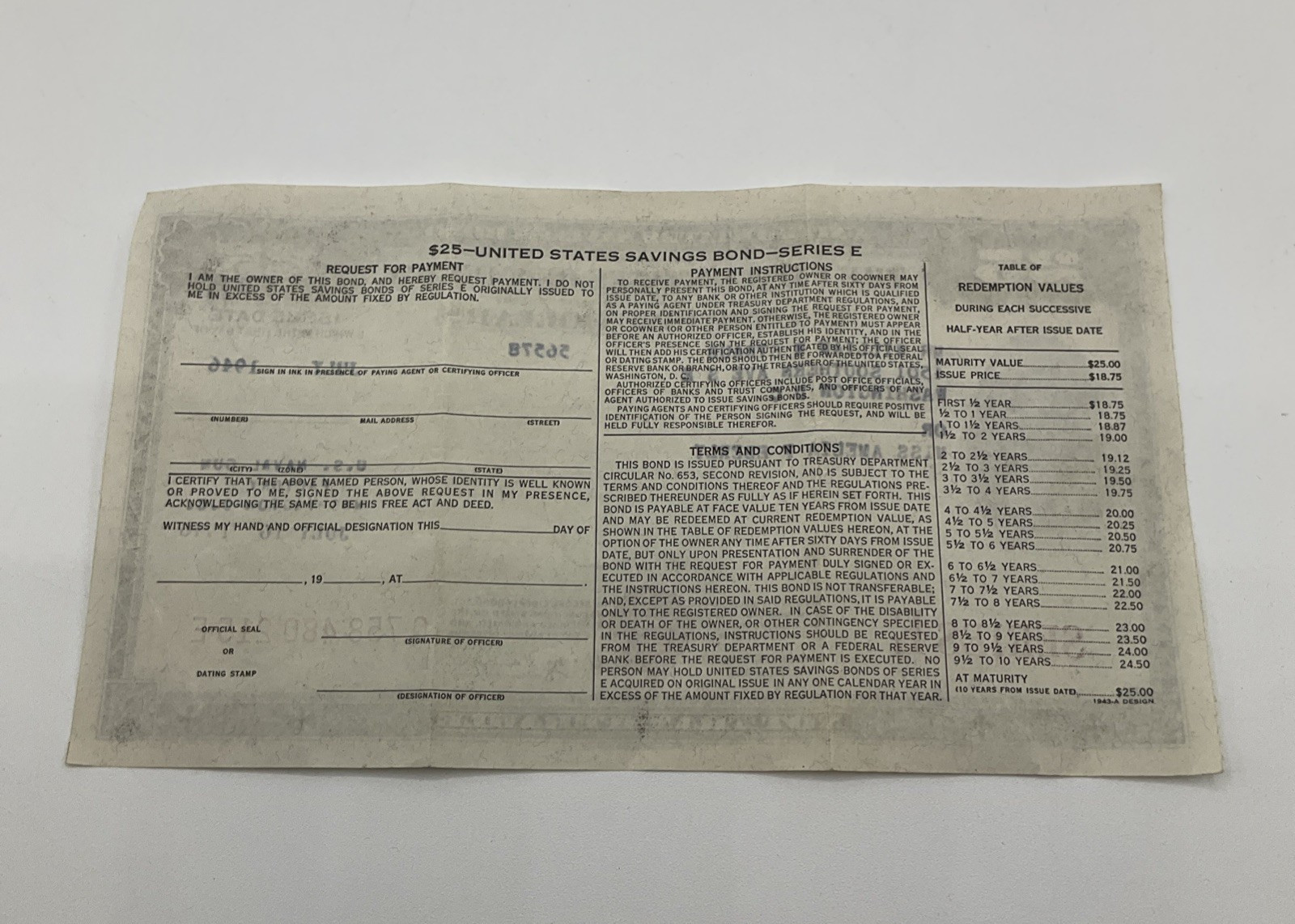 July 16th, 1946 Series E $25 United States Savings Bond US Naval Gun Factory DC