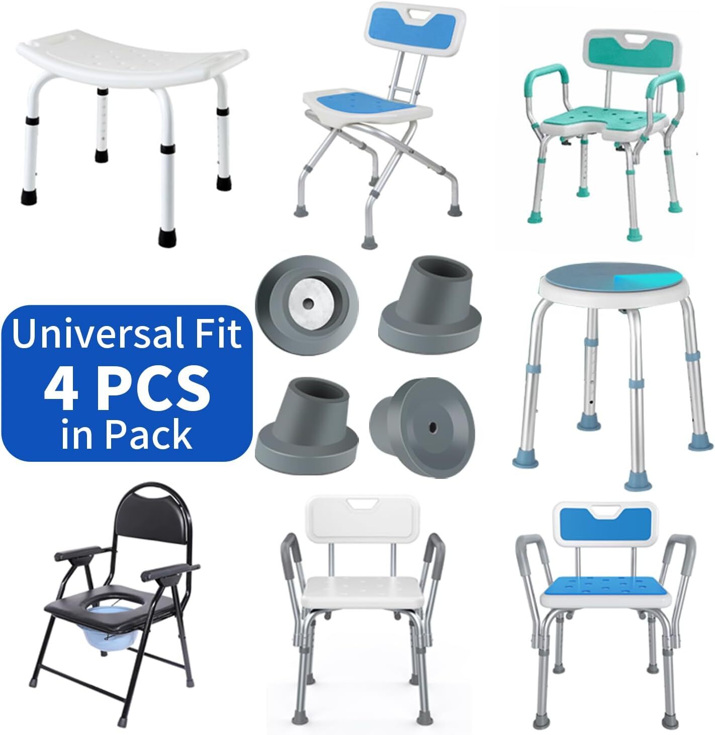 Replacement Feet for Shower Chair Bath Seat 4-Pack Rubber Tips