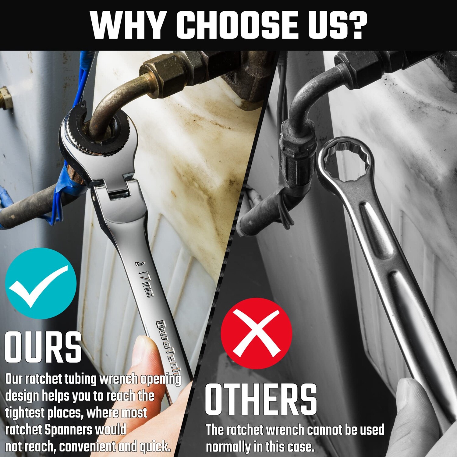 DURATECH 6-Pieces Open Flex-head Ratcheting Wrench Set 10-17mm Tubing Wrench Set