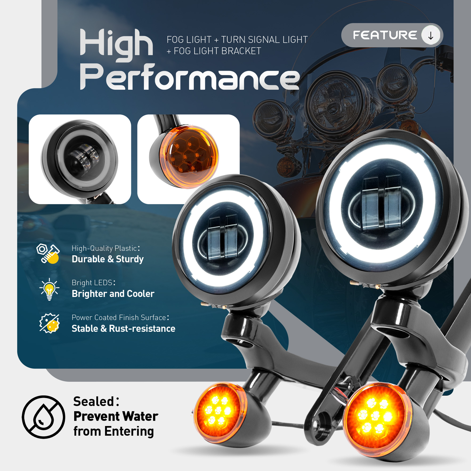 Fog Light Bracket Turn Signal LED For Harley Street Glide Road King 1994-Up