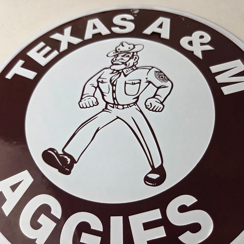 Vintage Texas A&M Sign - College Football Aggies Gas Service Pump Porcelain Sign