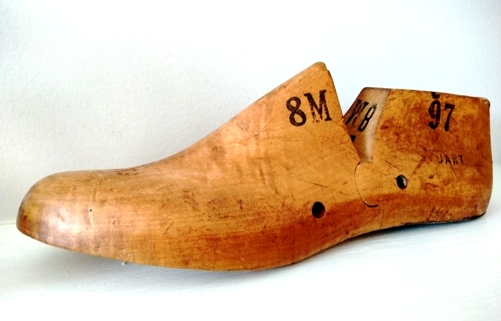 Antique Wood Shoe Mold 8M Industrial Cobbler Form Last #97 STUART Cognac Patina