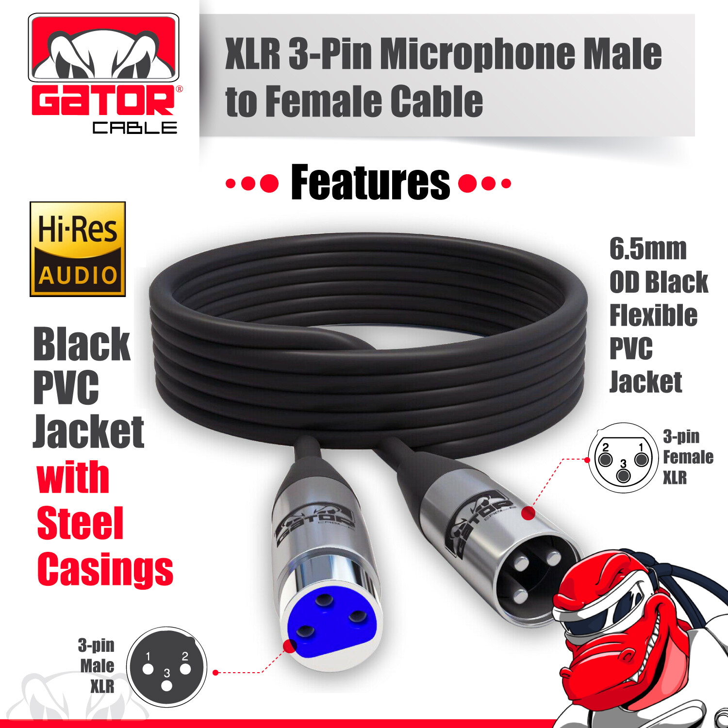 XLR Microphone MIC 3-Pin Male to Female Cable Cord Connector Extension Shielded