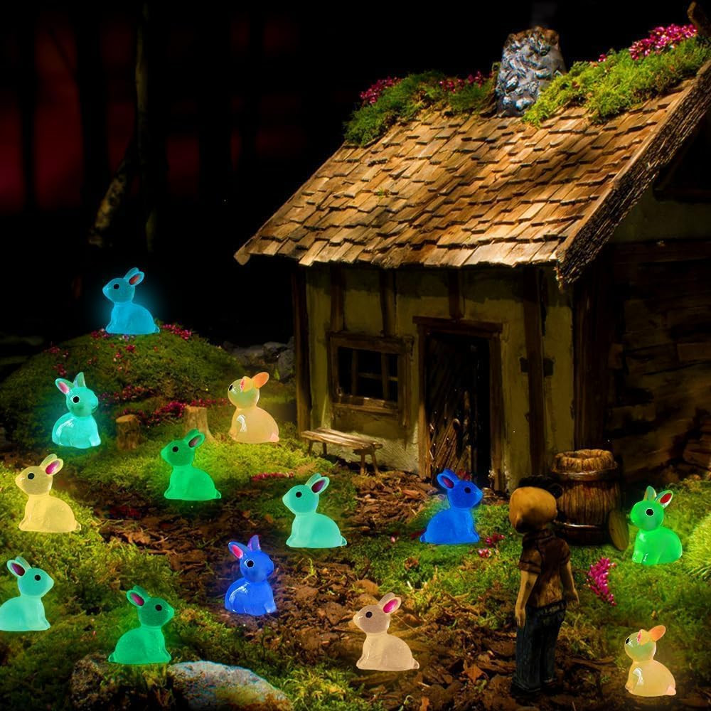 60pcs Easter Luminous Mini Resin Bunny,Glow in Dark Resin Rabbit Figures for Fai