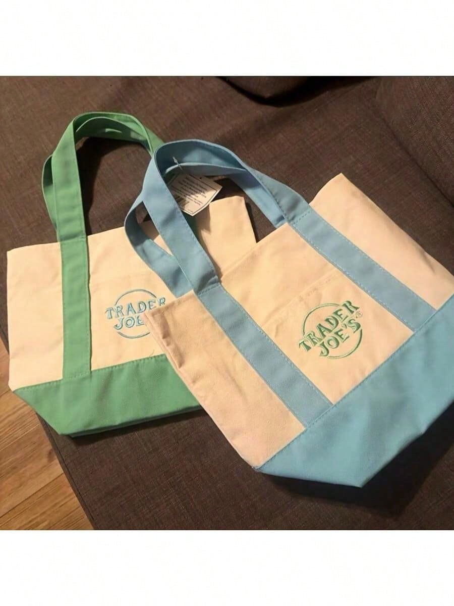 Set of 4 Trader Joe's Mini Canvas Tote Bags Blue Red Yellow Navy Limited Edition