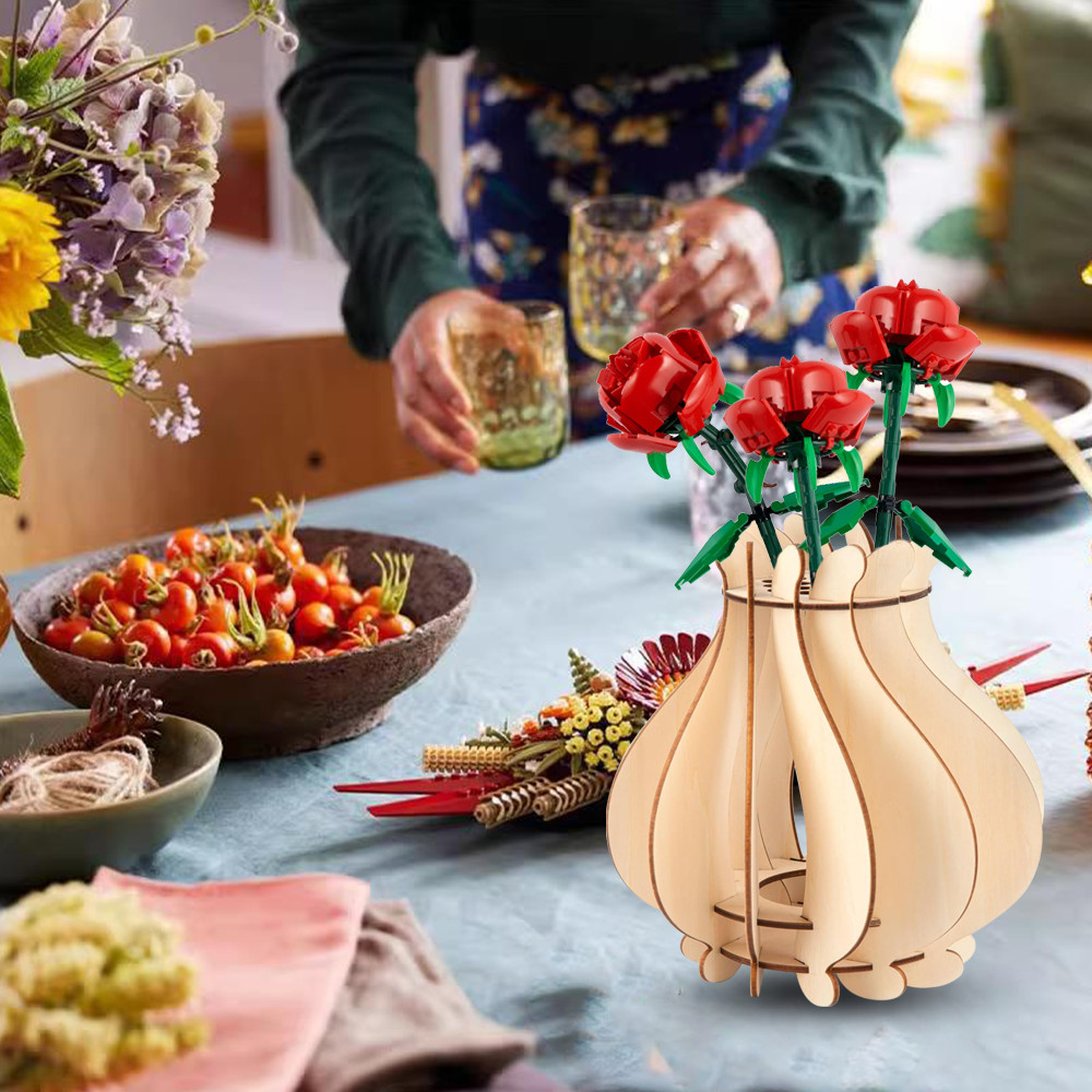 Vase for Lego Flowers Wooden Flower Vase for Lego Flower Bouquet Building Set
