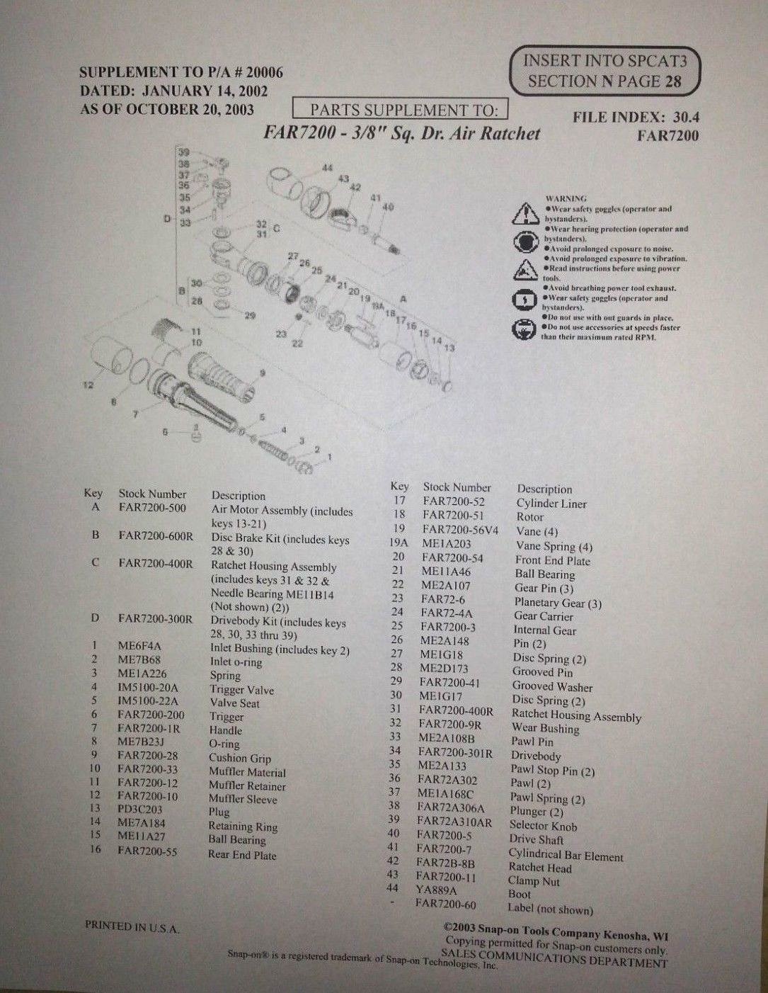 SNAP ON IM5100,PH2045,PH2050,FAR720,FAR750,FAR7200,SIOUX 4035 TRIGGER VALVE KIT
