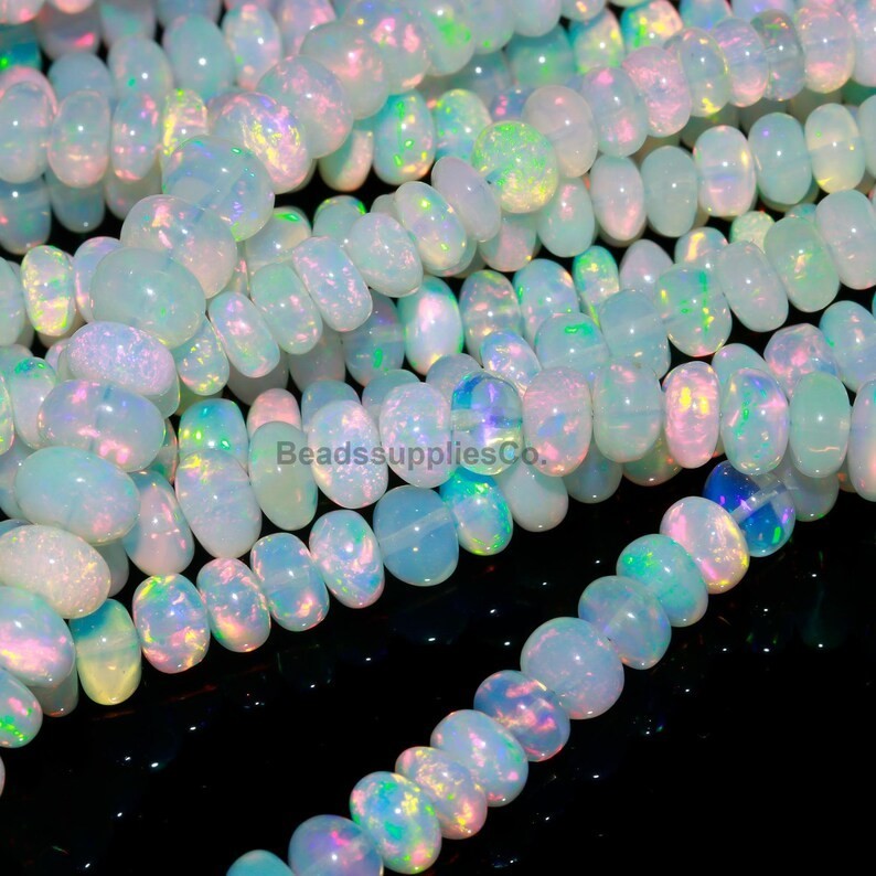 AAA Ethiopian Opal Rondelle Beads: Multi Fire Gemstone (5-8 mm)