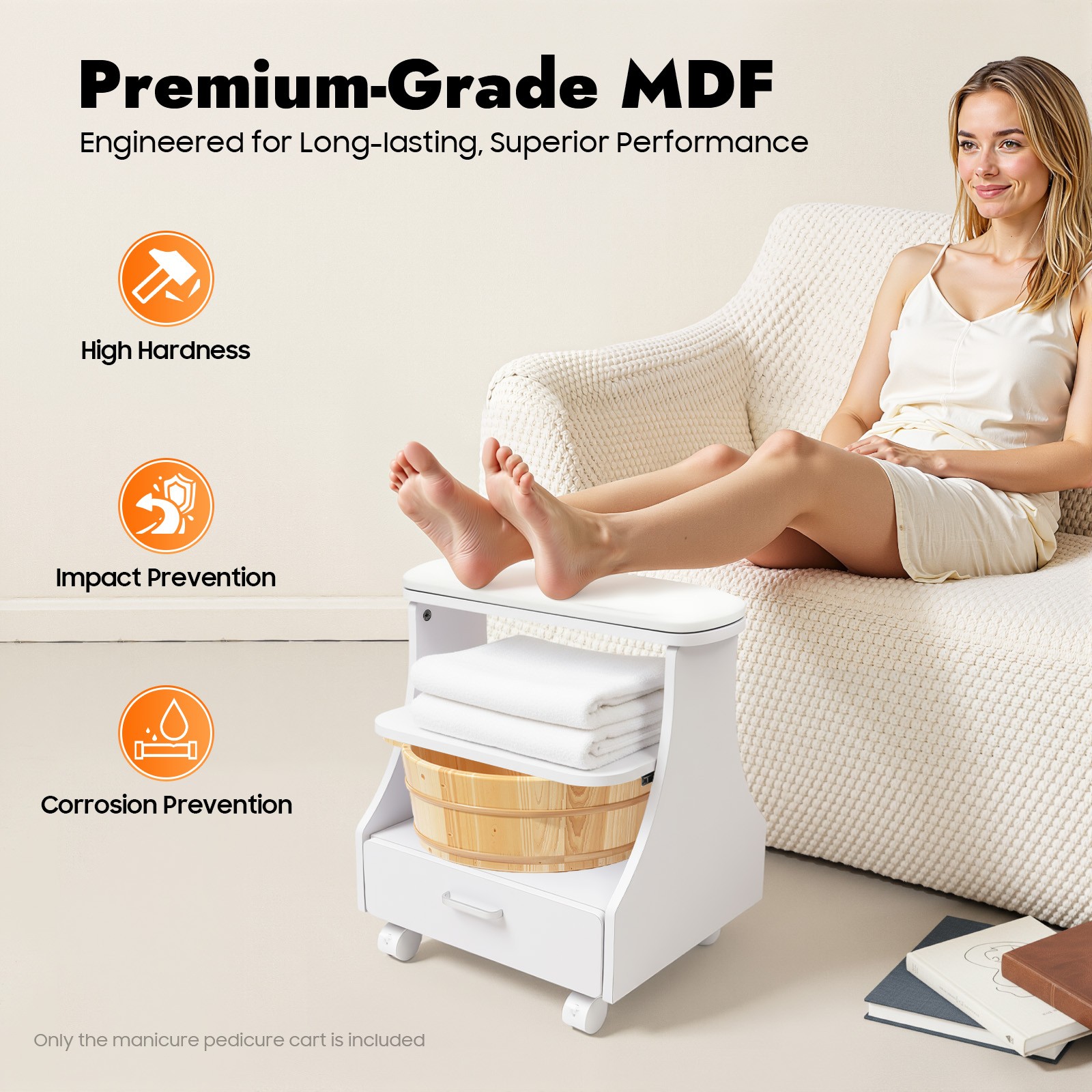 Portable Esthetician Trolley Cart Salon Nail Foot Trolley Cart 52*41*55cm White