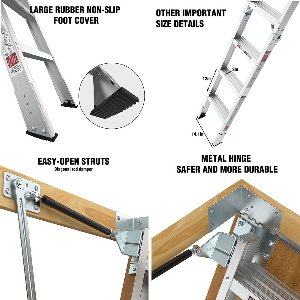 Portable Retractable Aluminum Attic Ladder 7'8"-10'3" Height Folding Loft Stairs