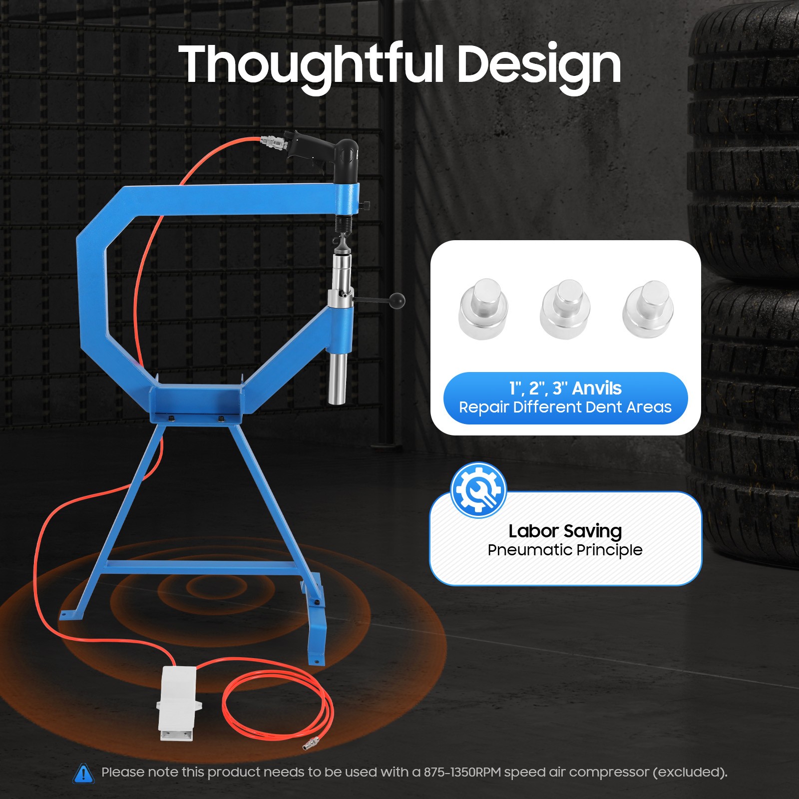 Industrial Pneumatic Planishing Hammer with Stand, Pedal & 1-3" Anvils