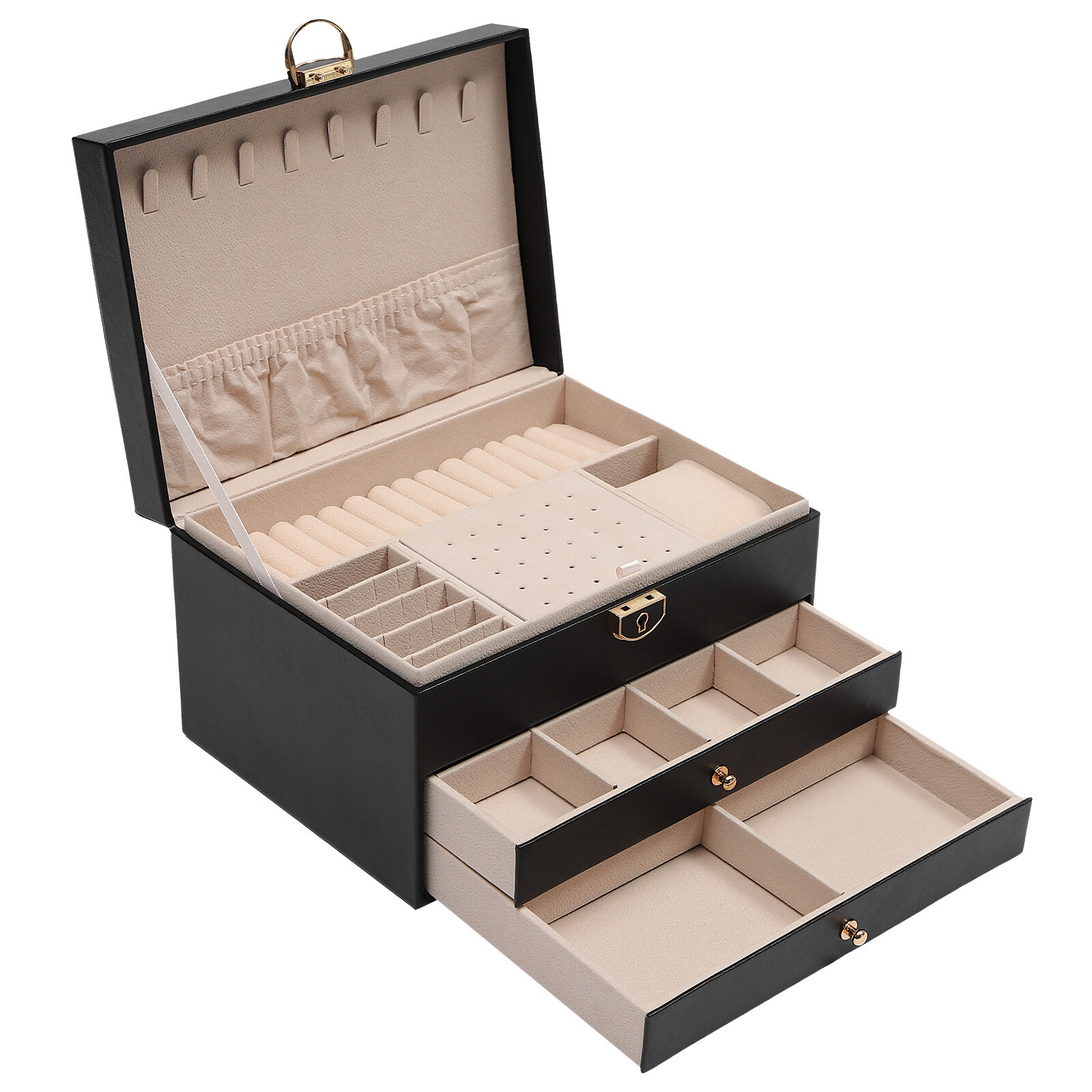 3-Layer Lockable Jewelry Box Organizer with Velveteen Lining