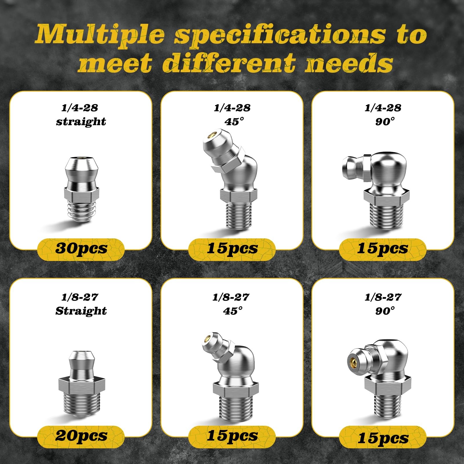 110Pcs Hydraulic Grease Fittings Assortment Kit, SAE Zerk Fittings: 1/4" & 1/