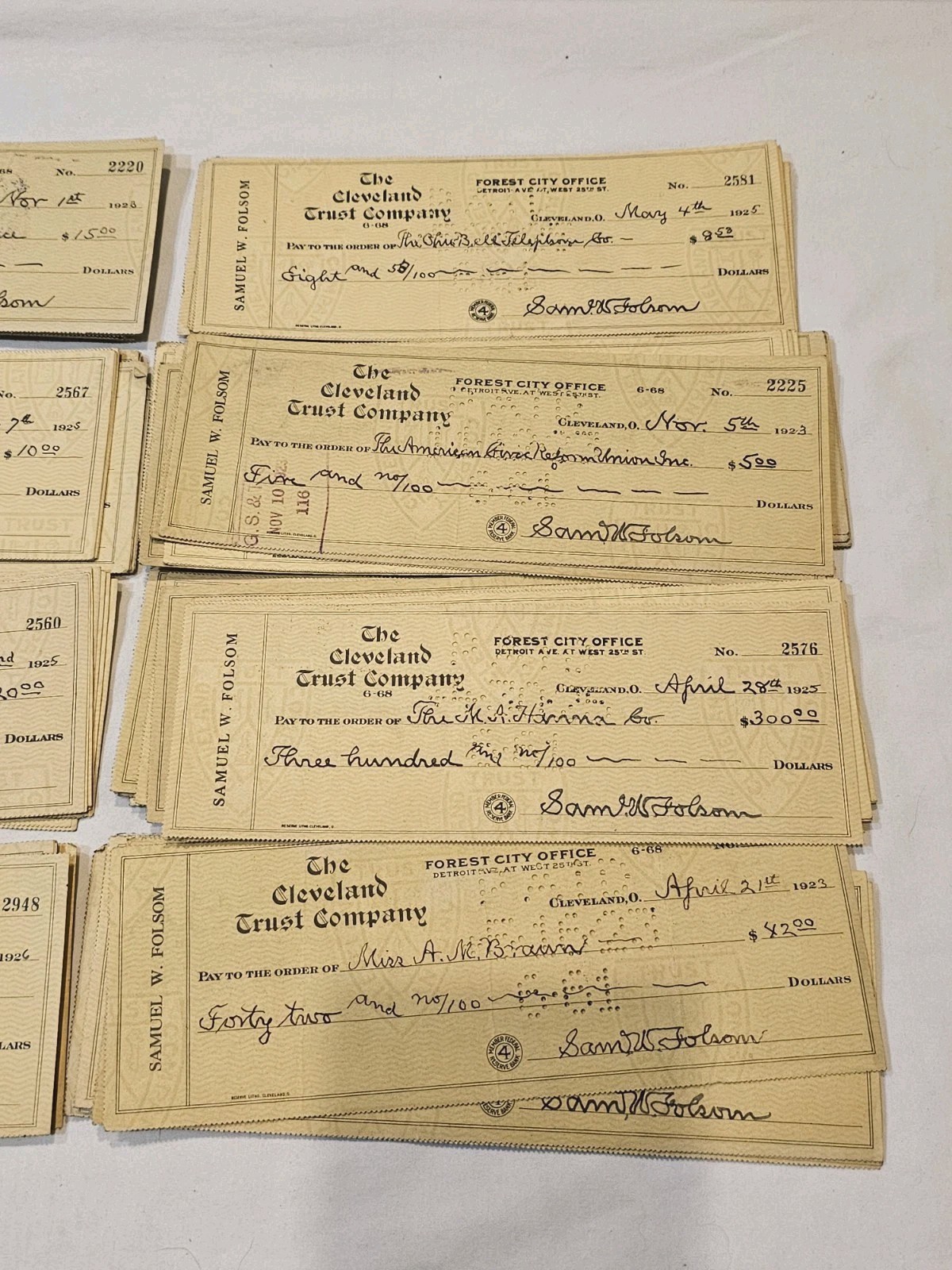 Antique Lot of 150 Cancelled Checks Samuel W. Folsom Cleveland OH 1904 - 1928