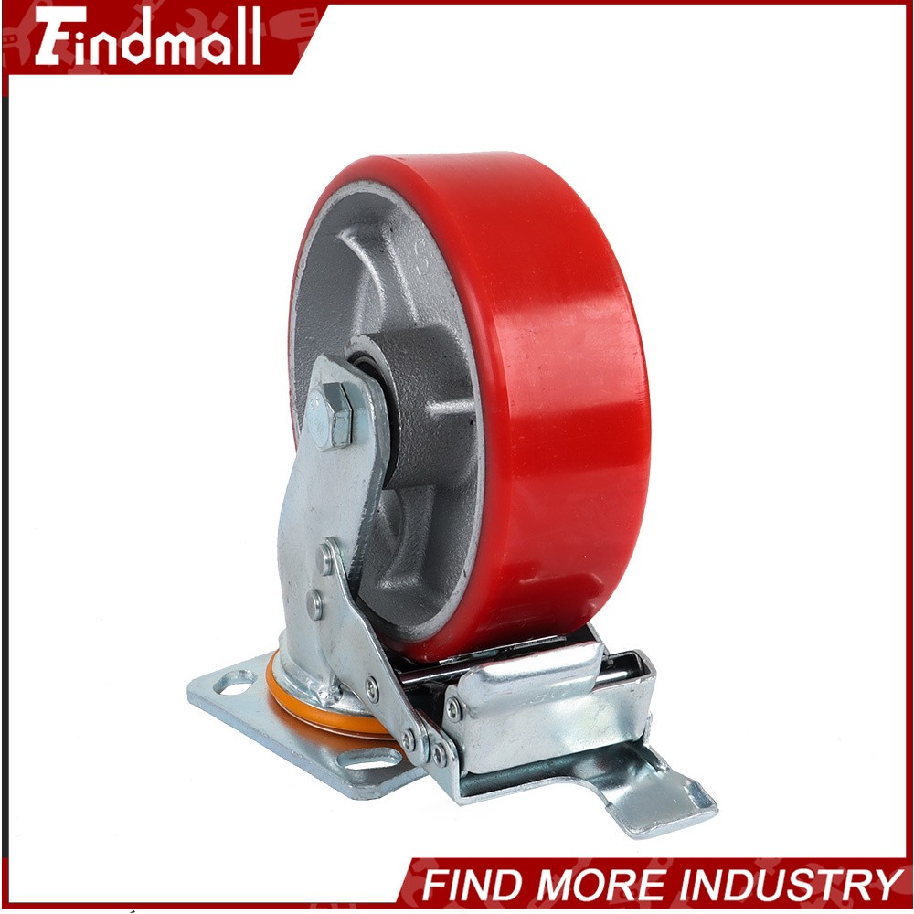 Findmall 4 Pack 6" Heavy Duty Caster Wheels Swivel Plate Total Lock Brake Red