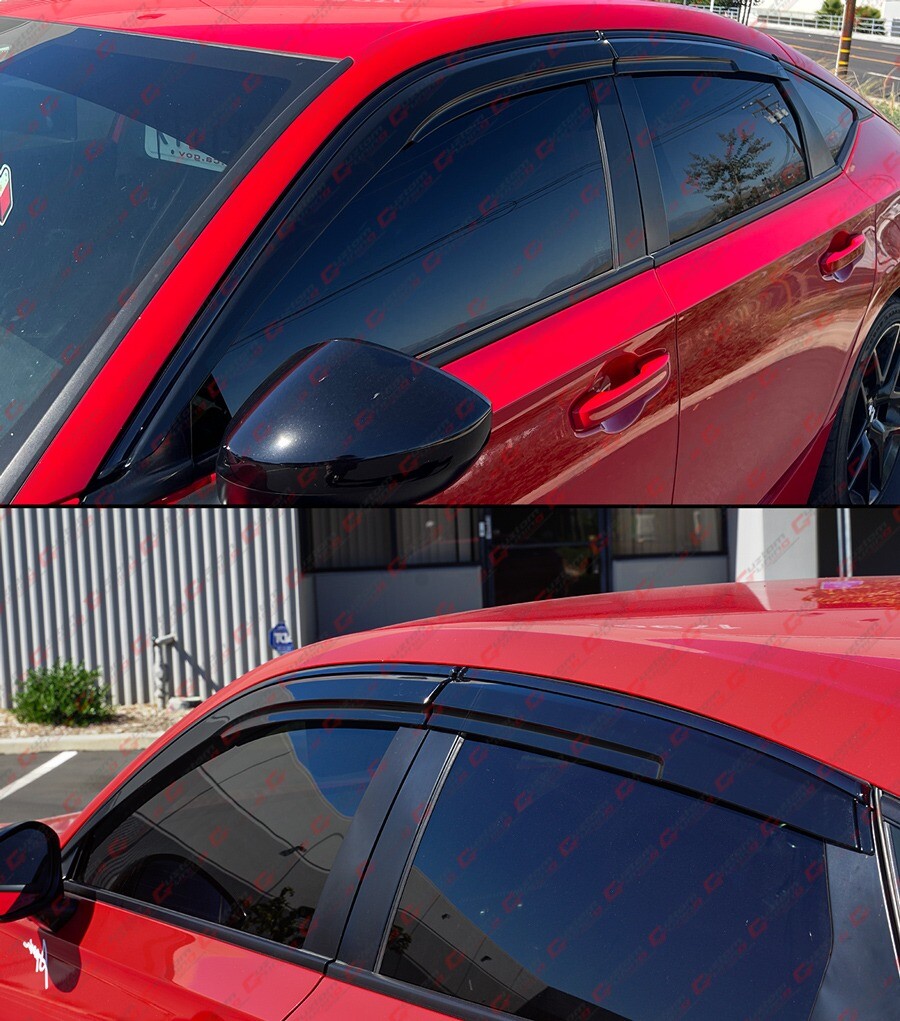 FOR 22-25 HONDA CIVIC HATCHBACK JDM BLACK TRIM WINDOW VISOR RAIN GUARD W/ CLIPS