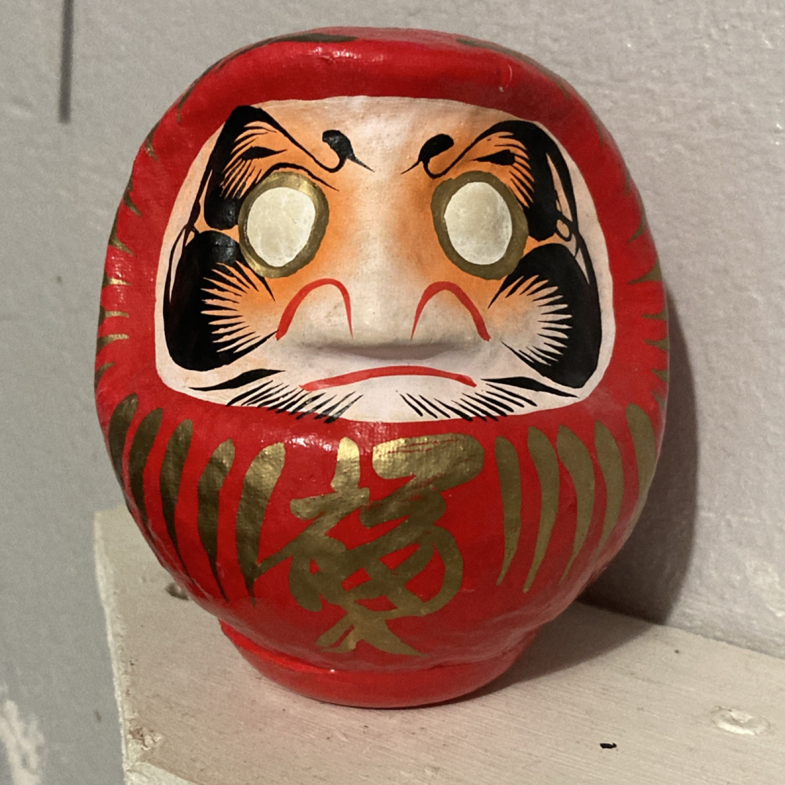 Vintage Red Daruma Doll Japanese Good Luck Wish Doll Hand Painted Feng Shui Deco