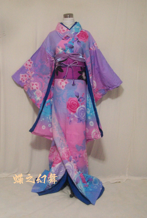 Japanese Kimono Furisode  Dress Traditional Women Long Floral Cosplay Costume