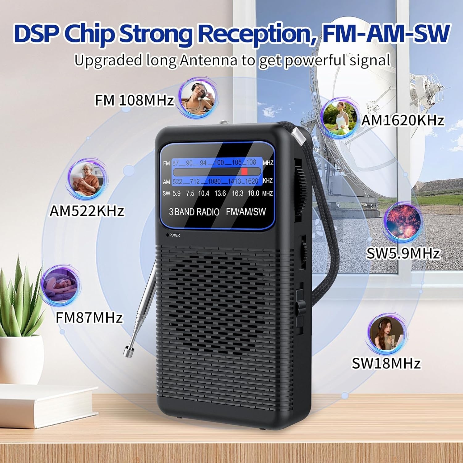 Portable AM FM Radio Compact Transistor Radio Pocket Radio Silver NYS NEW..