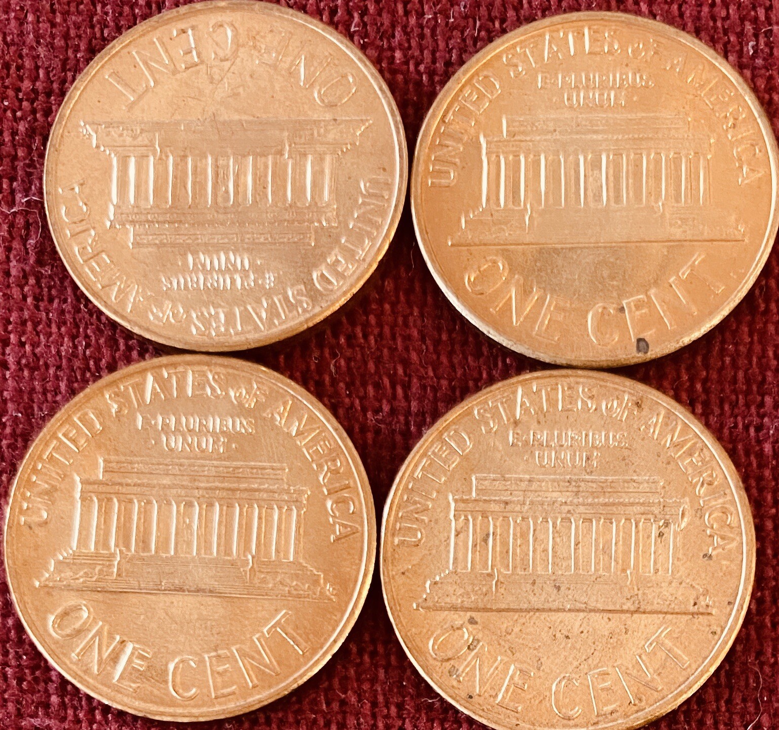 1960-D BU Lincoln Memorial Cents - Small And Large Dates, Two Of Each - Lot Of 4