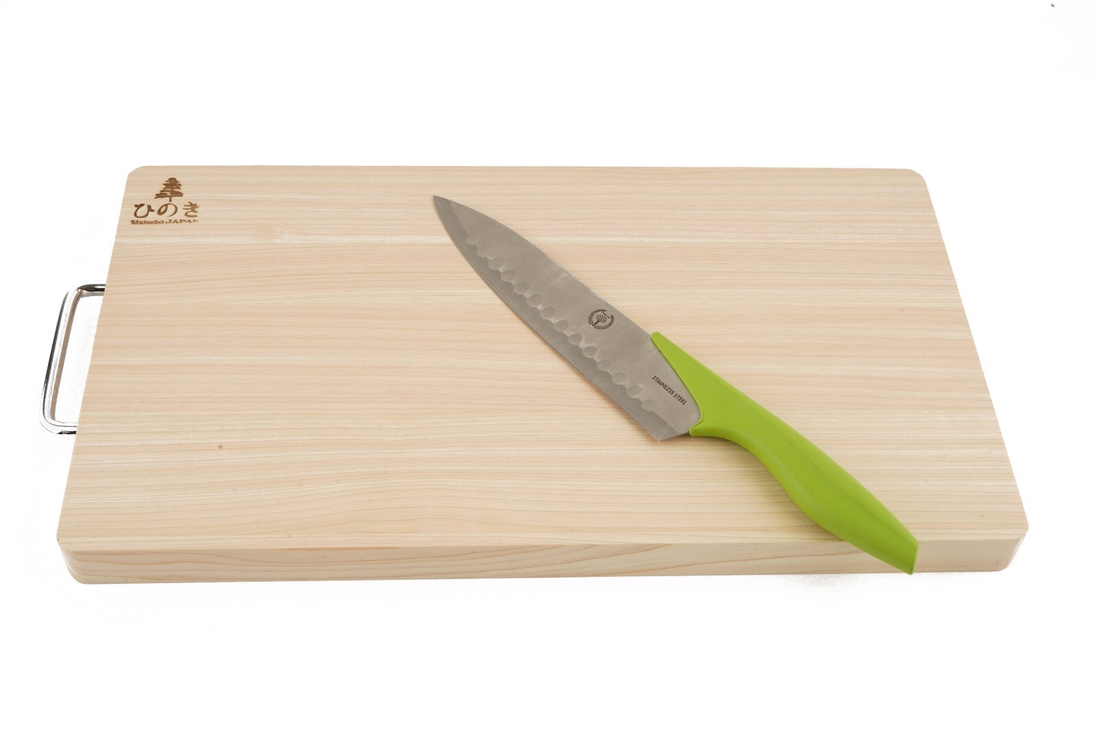 BOUMBI Hinoki Wood Reversible Cutting Board with Metal Handle(17.3x9.8x1.05)