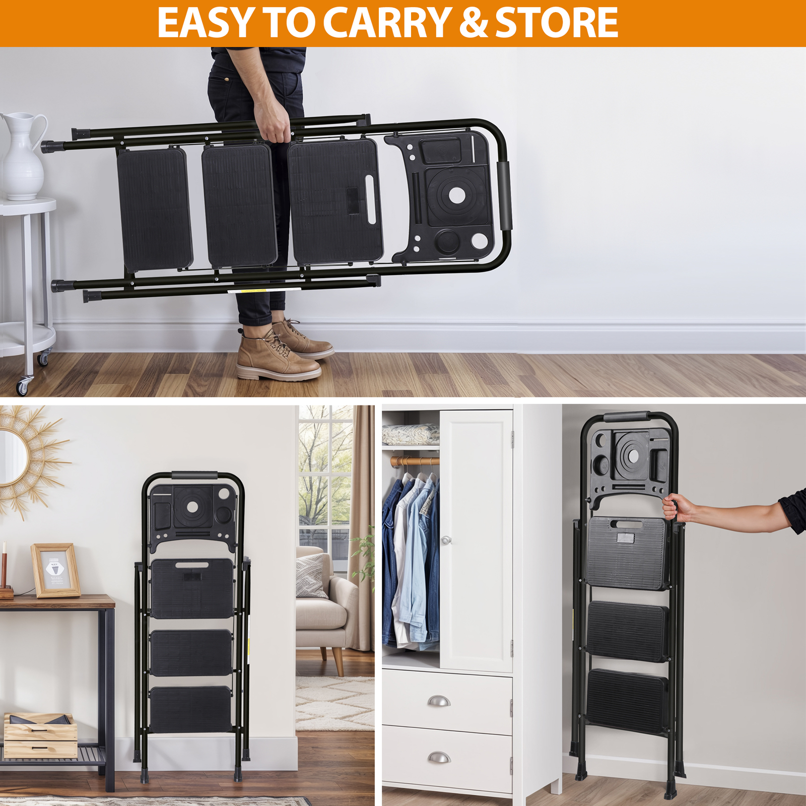 3/4/5 Step Ladder with Tool Platform Anti-Slip Sturdy & Wide Pedal Stool 330LBS