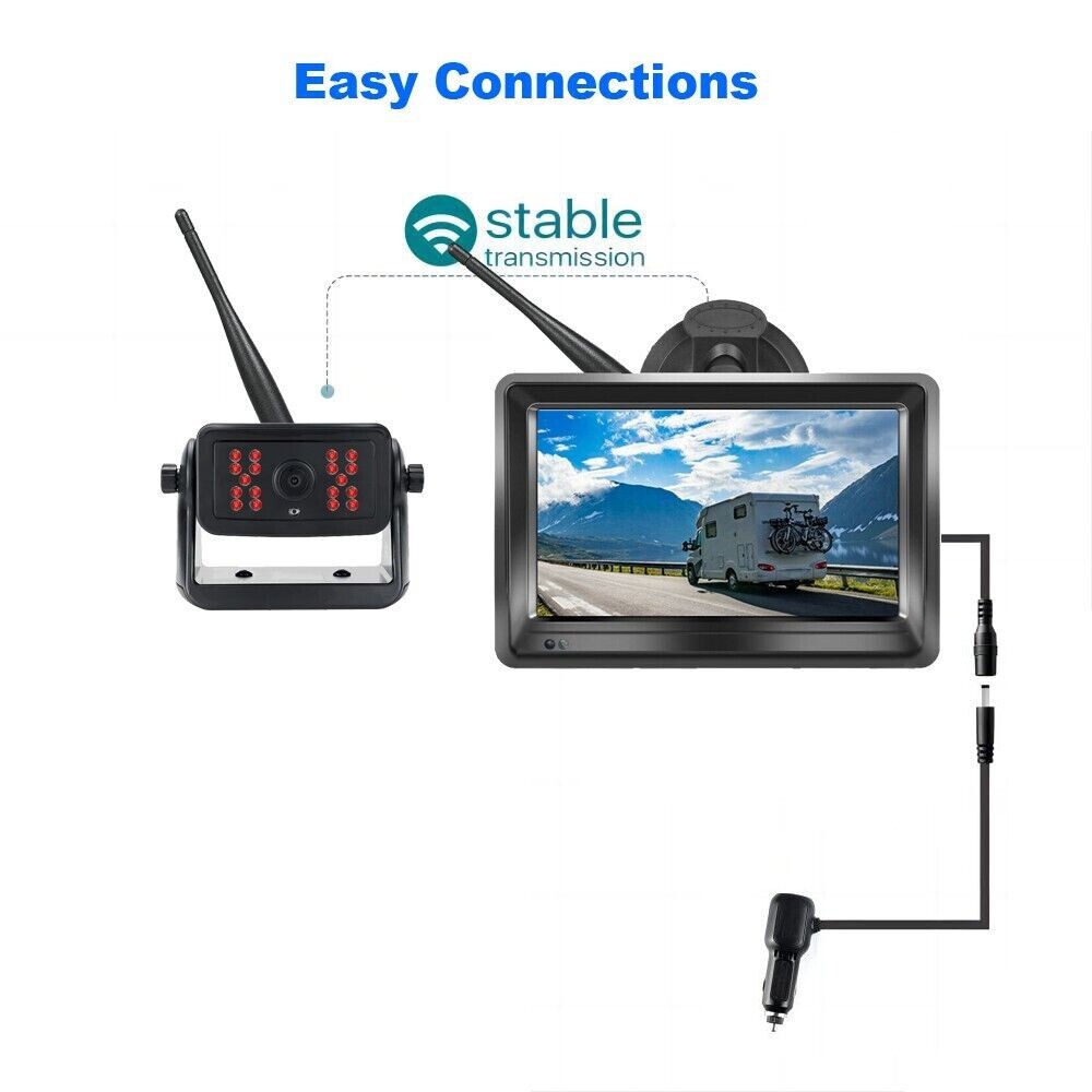 1080P Solar Magnetic Wireless RV Backup Camera 5" Car Monitor for Trailer Truck