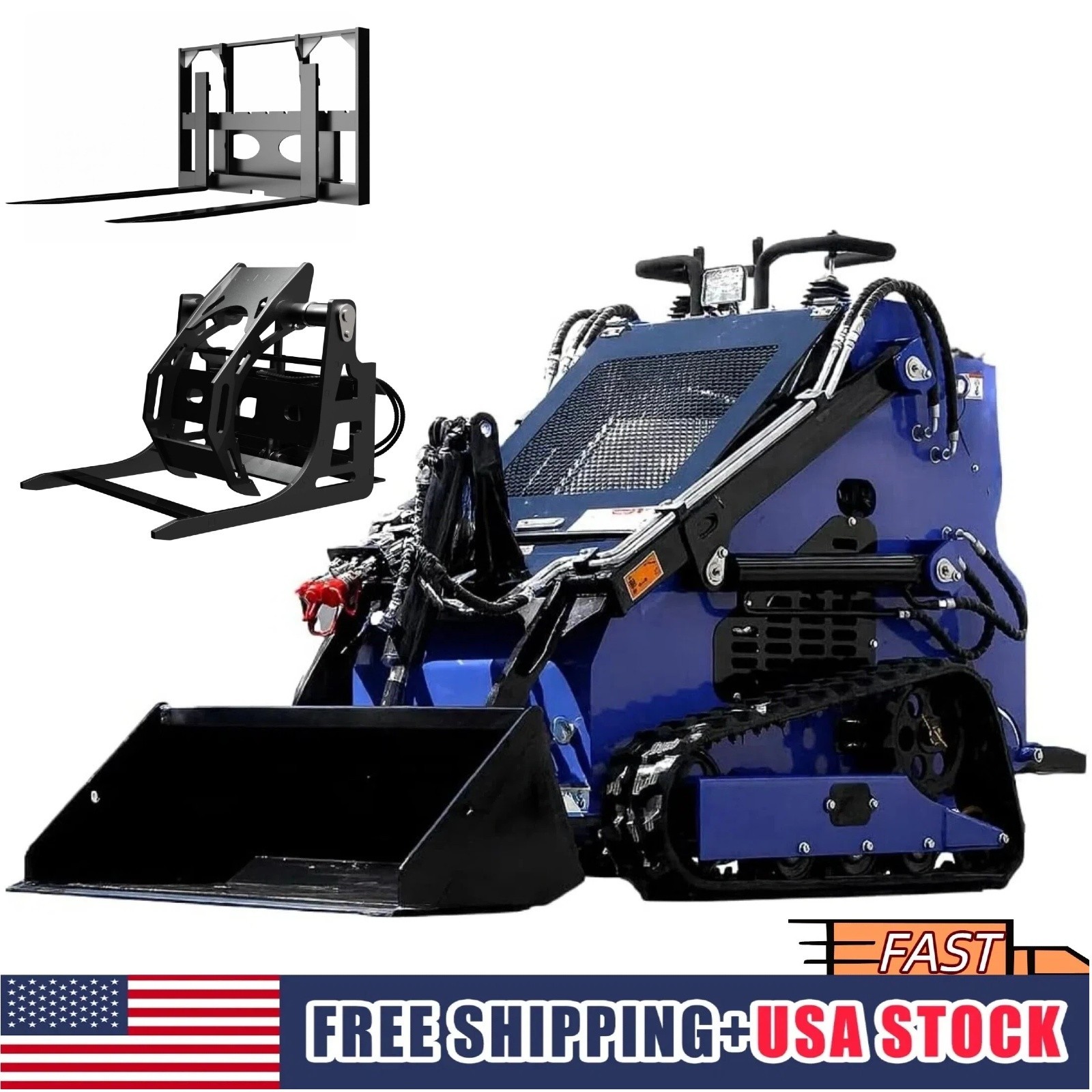 Mini Skid Steer Loader 23HP Tracked Loader 2 cylinder with 2attachment Free Ship