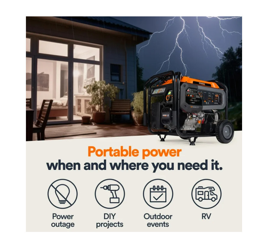 Generac GP9500E 9,500-Watt Tri Fuel Electric-Start Portable Generator with CO-Se