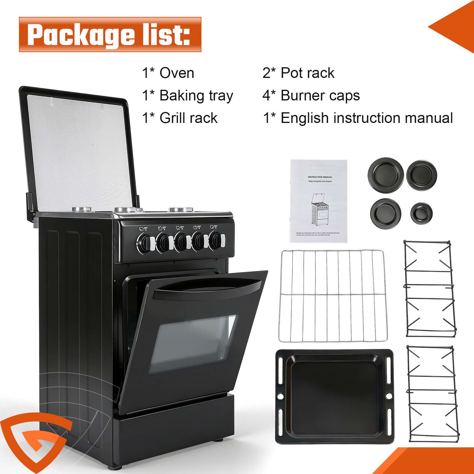 RV Gas Range 31" Tall Propane Range Oven with 4 Burners Stove for RV Apartment