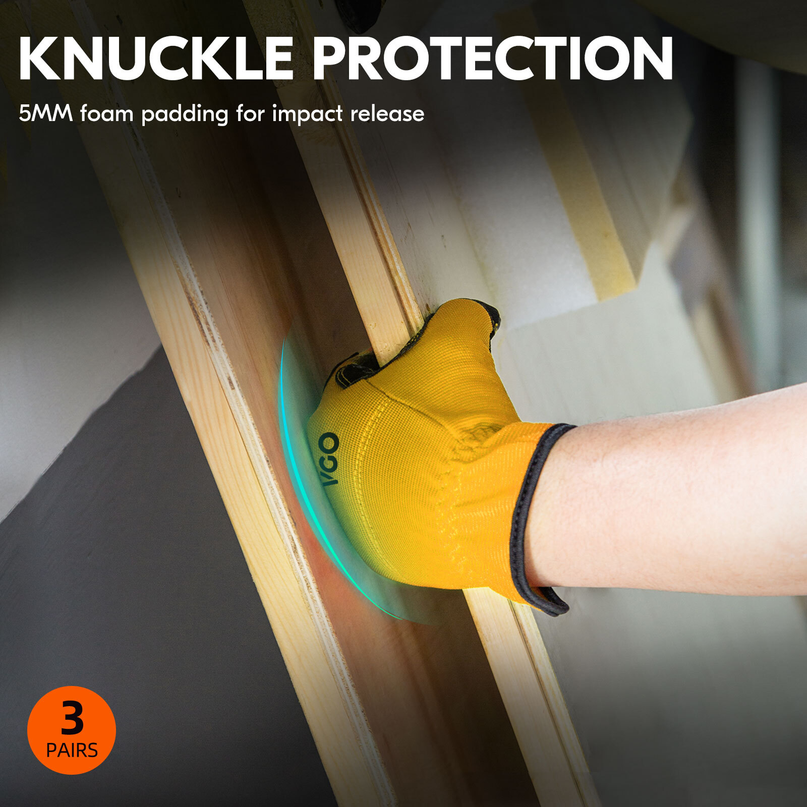 Vgo 1/3Pairs Flex Grip Leather Work Gloves, Light duty Mechanic Gloves (NB7581)