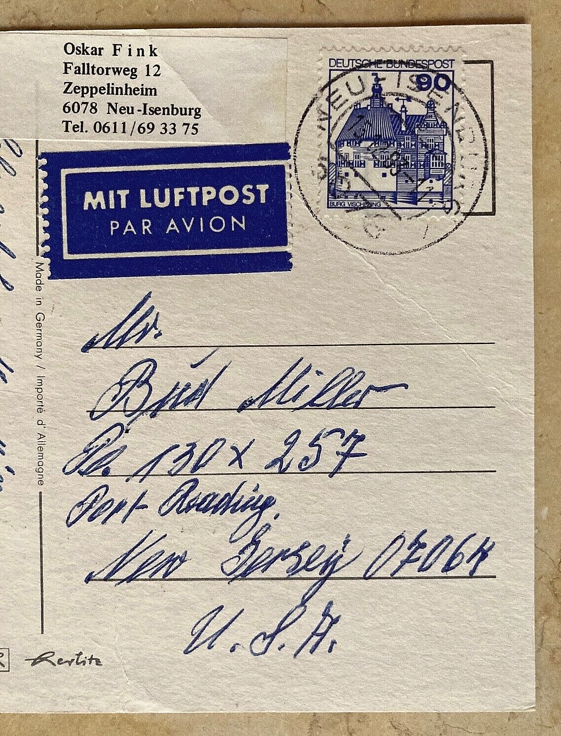 RARE! GRAF ZEPPELIN (HELMSMAN) OSKAR FINK AUTOGRAPHED SIGNED XMAS CARD DEC. 1983