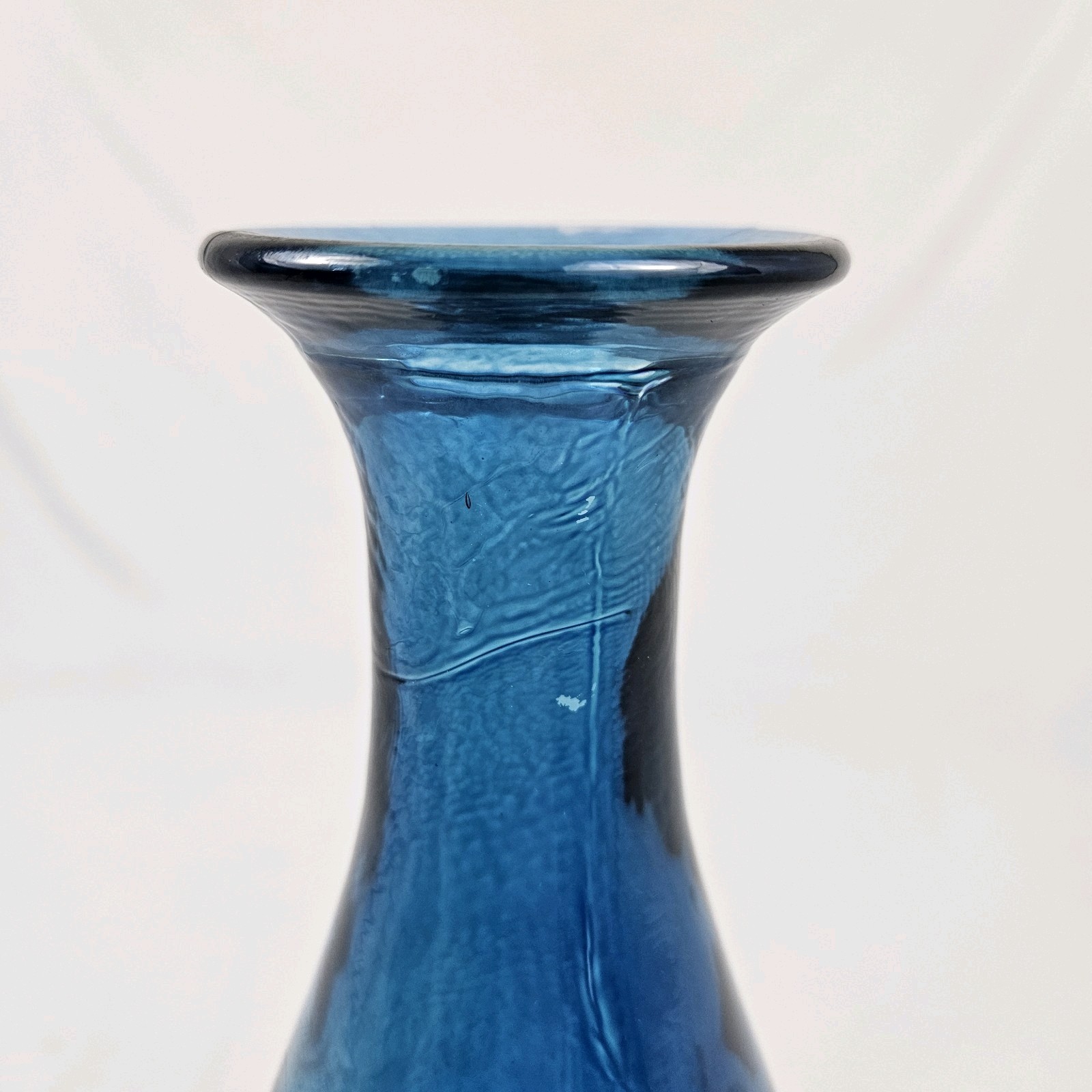 Vintage Blown Glass Decanter Genie Bottle 19” Tall W/ Stopper Blue Flash Pier 1