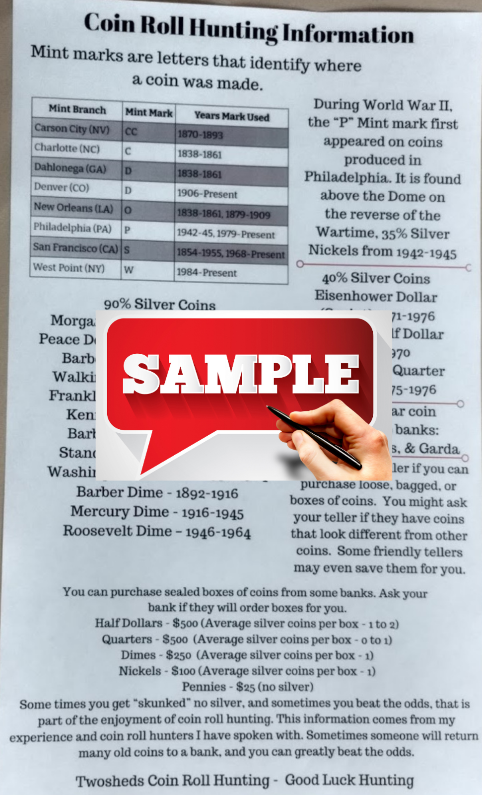 Hunting for Silver 9" x 14.5" Coin Roll Hunting - Sorting Mat / + Bonus Gift