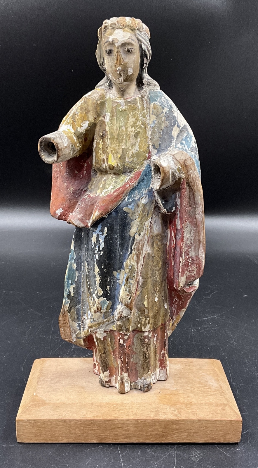 ANTIQUE CARVED WOOD FIGURE SANTA ROSA SAINT ROSA LIKELY SPANISH POSSIBLY 18TH C.