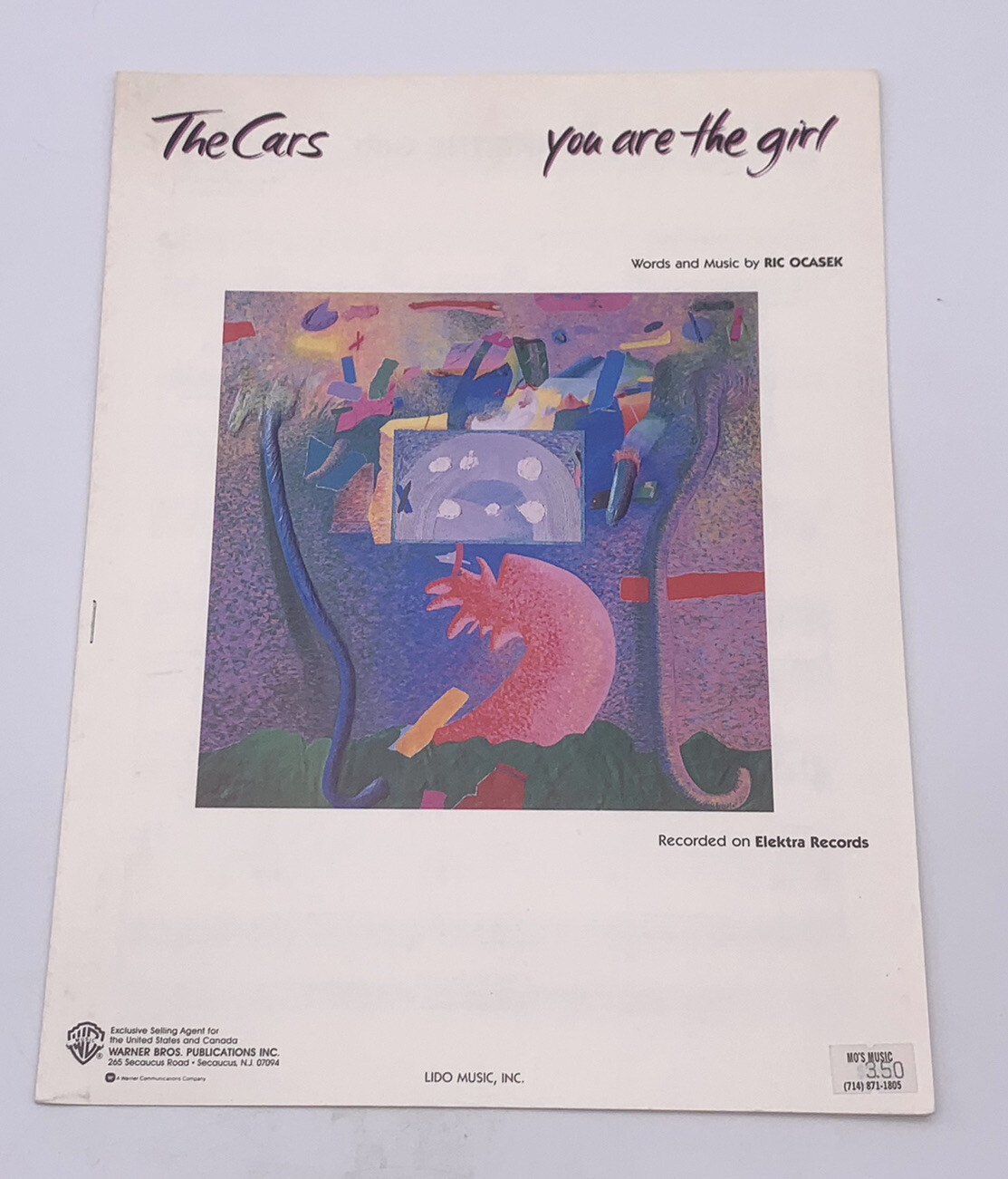 THE CARS "YOU ARE THE GIRL" SHEET MUSIC-1987-EXTREMELY RARE