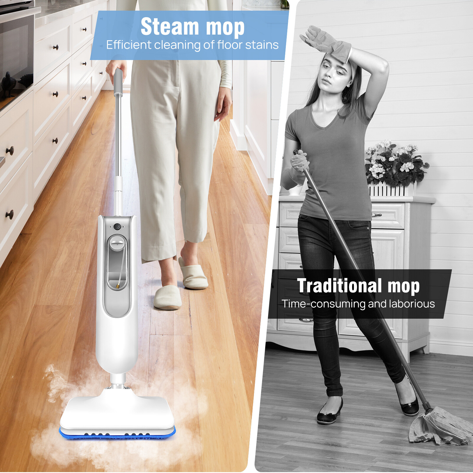 3500W Steam Mop Hard Wood Floor Cleaner 2 Speed with 2 Pcs Pads and Water Tank
