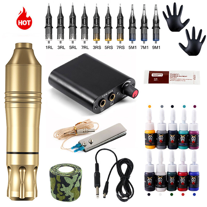 Tuffking Tattoo Machine Kit Power Supply Rotary Pen Cartridge Needles INK Grip