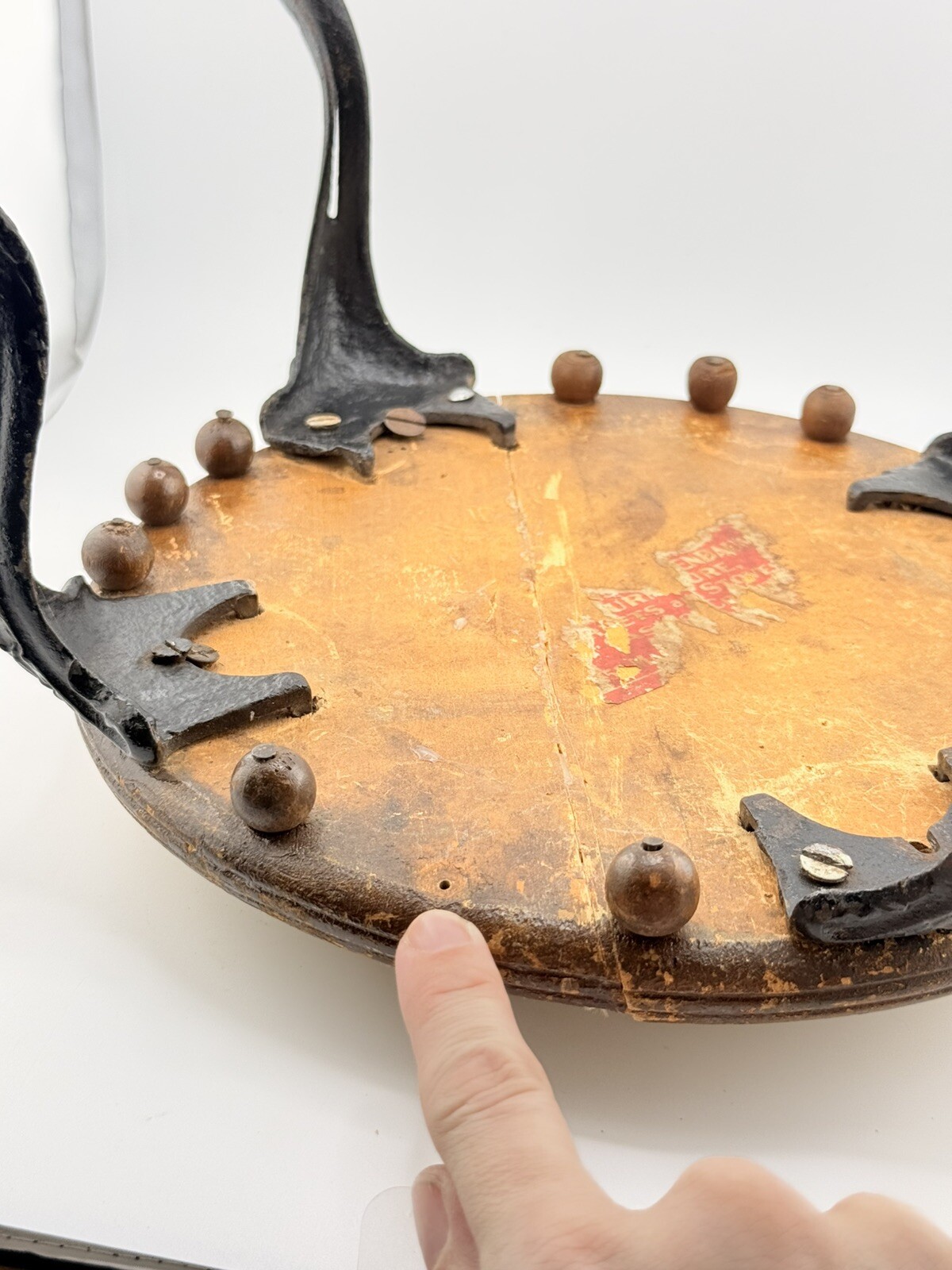 Antique Victorian Cast Iron Wood Foot Stool Ornate Read Description Partial Labe