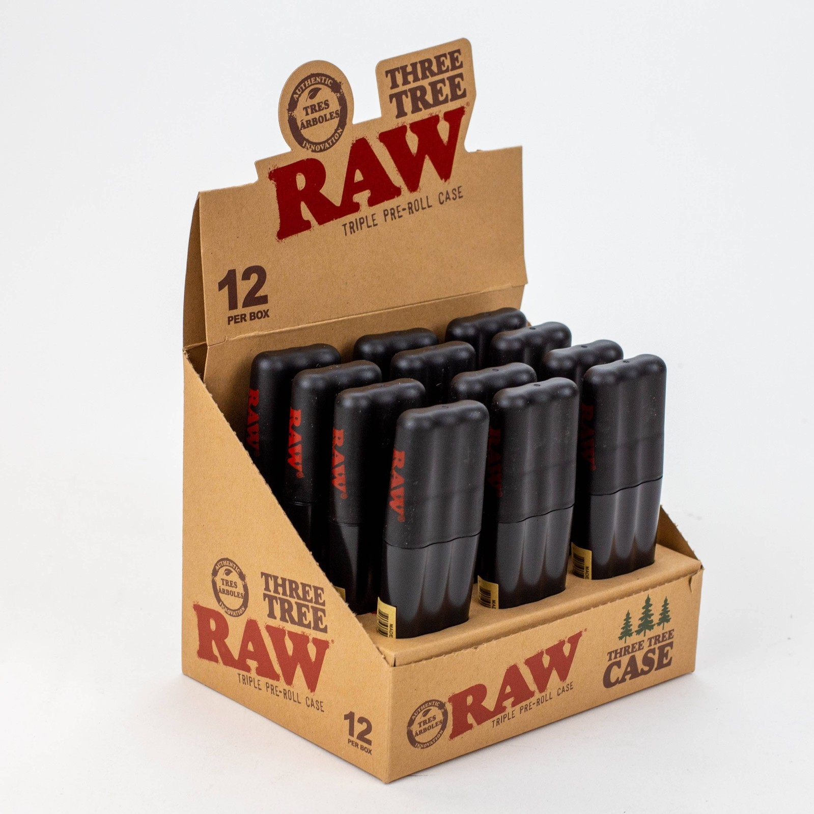 Raw Three Tree Triple Pre-Roll Case Black 2 - 12 Pack (Free Shipping)