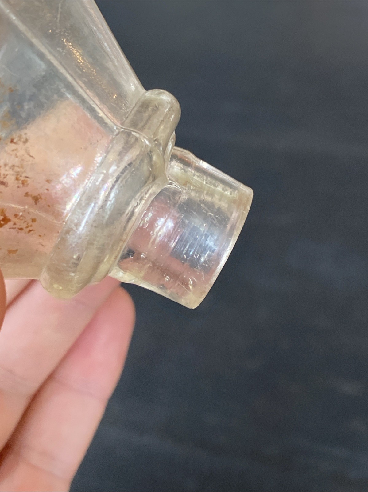 Antique Iridescent Clear Sheered Lip Cone Ring Shoulder 19th C Ink Well Bottle