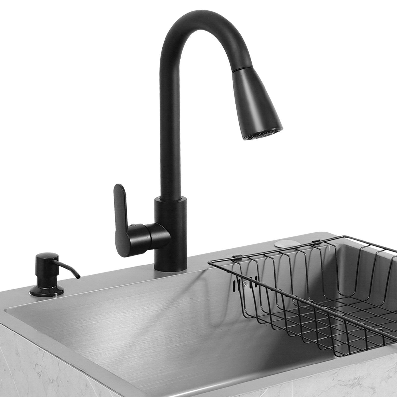 Gray Laundry Stainless Steel Sink with Cabinet + PDraining Basket+Faucet