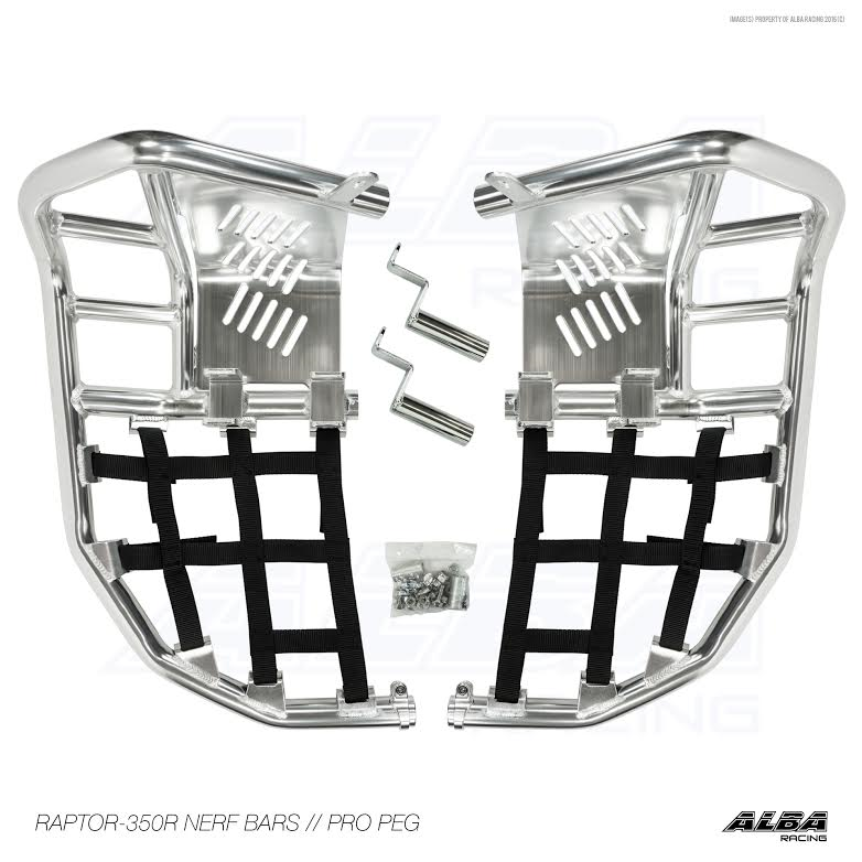 Yamaha Raptor 350 Nerf Bars with heel guards Alba Racing Sil blk 209 T8 SB