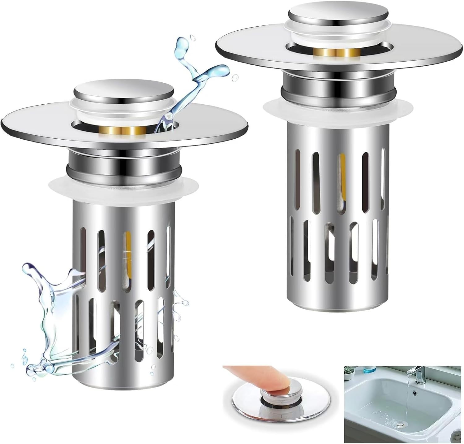 3-in-1 Bathroom Sink Plug - Rebound Pop-Up Drain Filter & Washbasin Core (1PC)