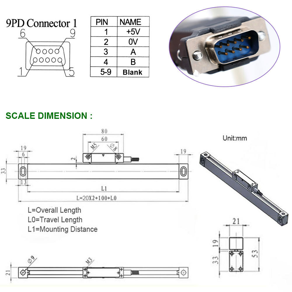 2Axis DRO 12" 36" Linear Scale Digital Readout Display Bridgeport 9X42 Table,US
