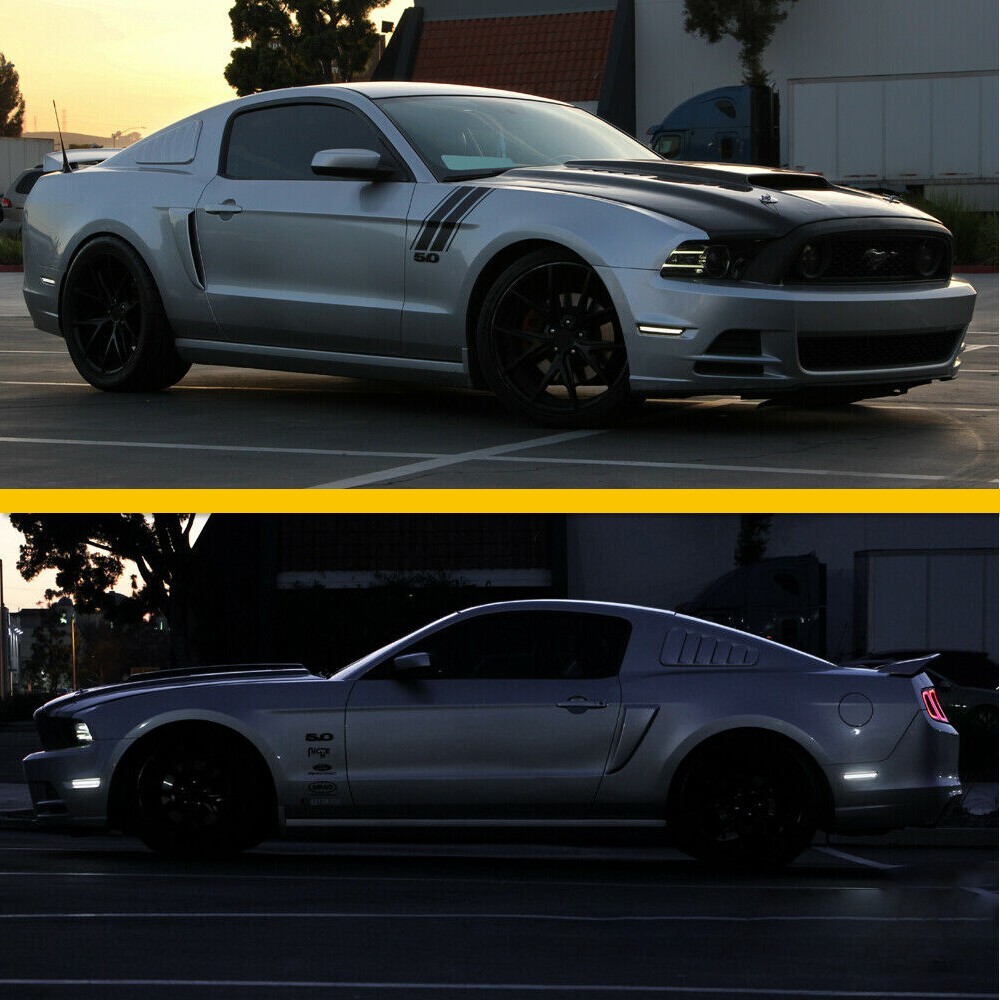 For 2010-2014 Ford Mustang Smoked Lens Front & Rear LED Side Marker Lights 4PCS