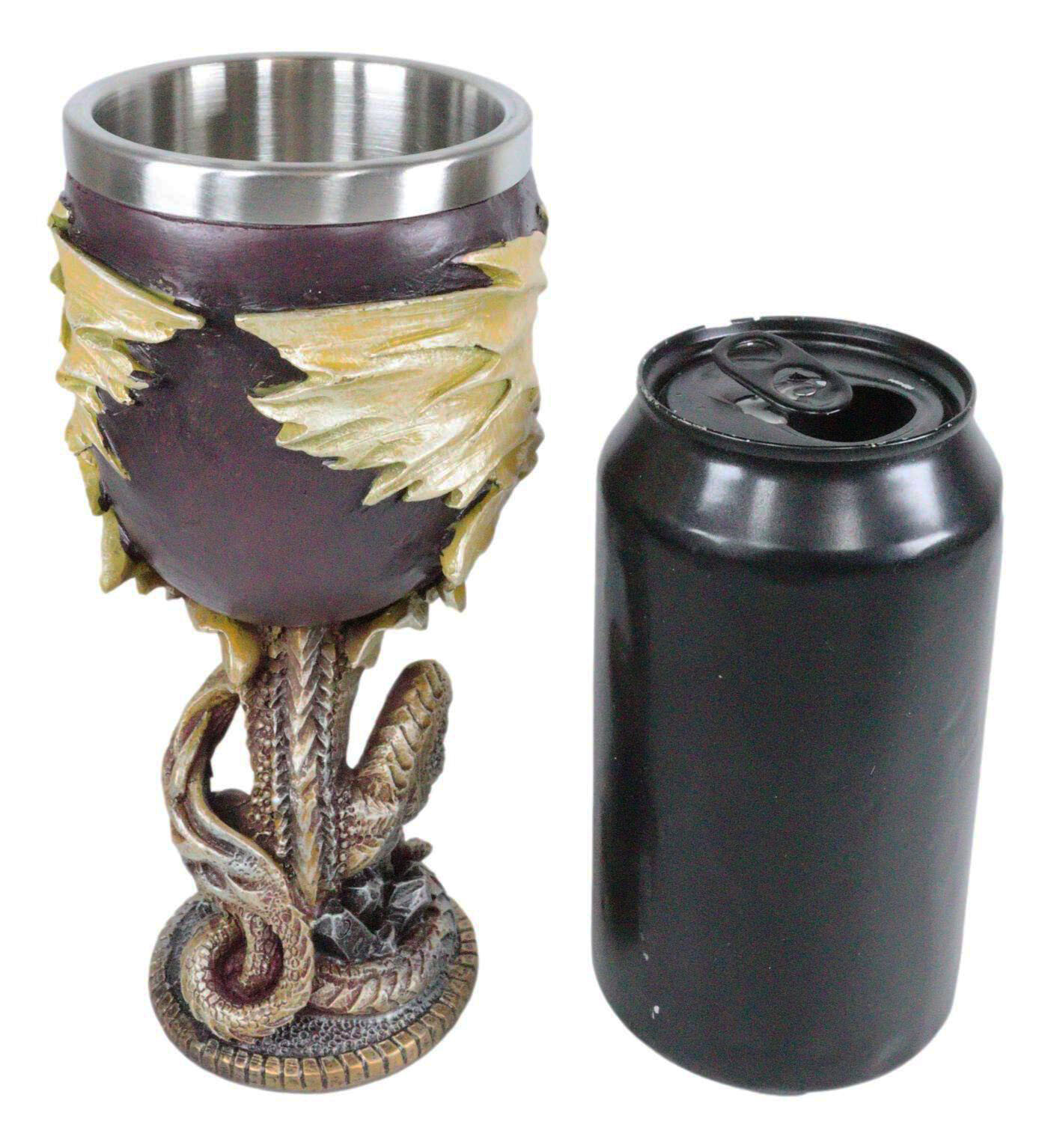 Ebros Maroon And Gold Medieval Dragon Wyvern Holding Egg Wine Goblet Chalice 5oz