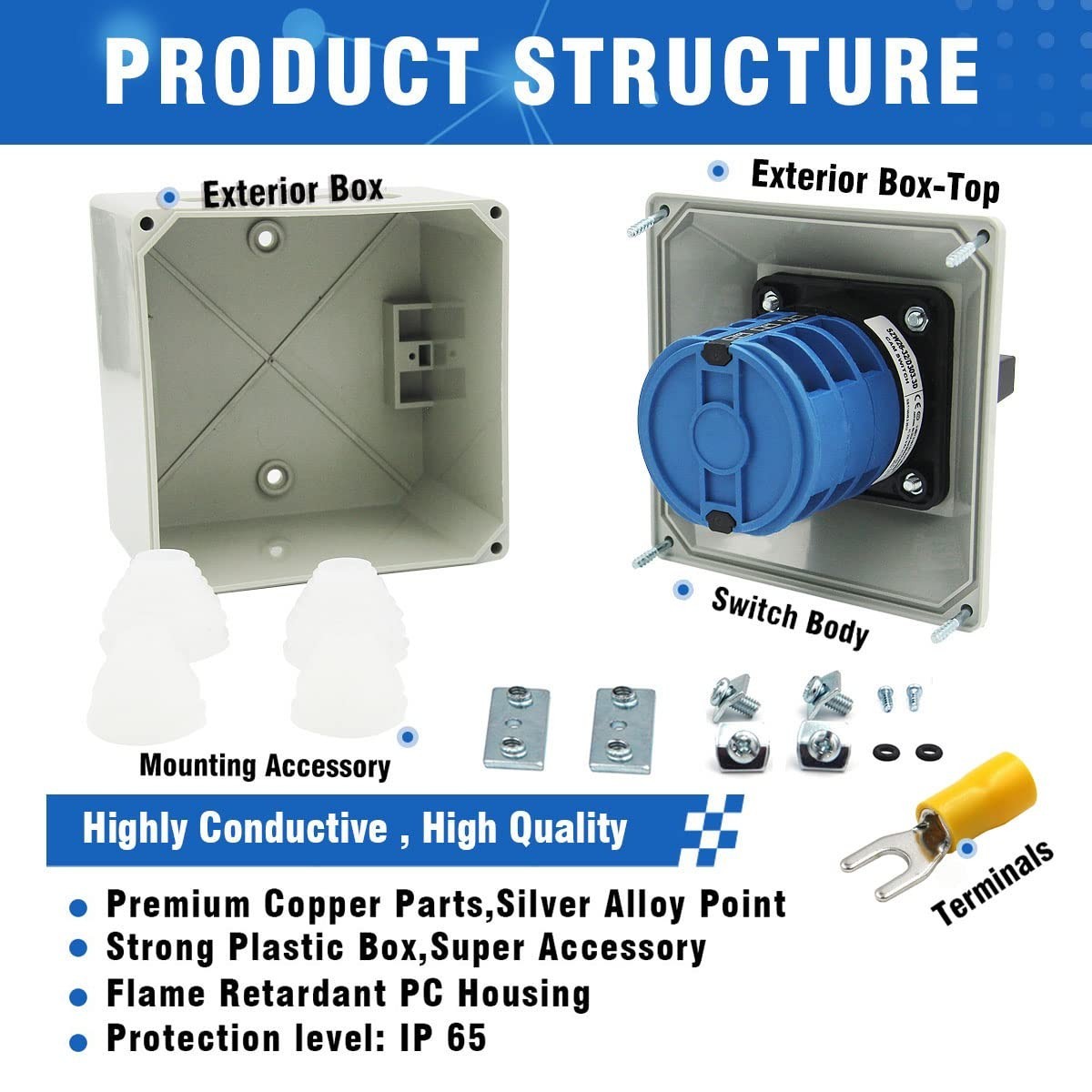 Universal Rotary Changeover Switch 660V 40A 3 Position 3 Phase with Exterior Box