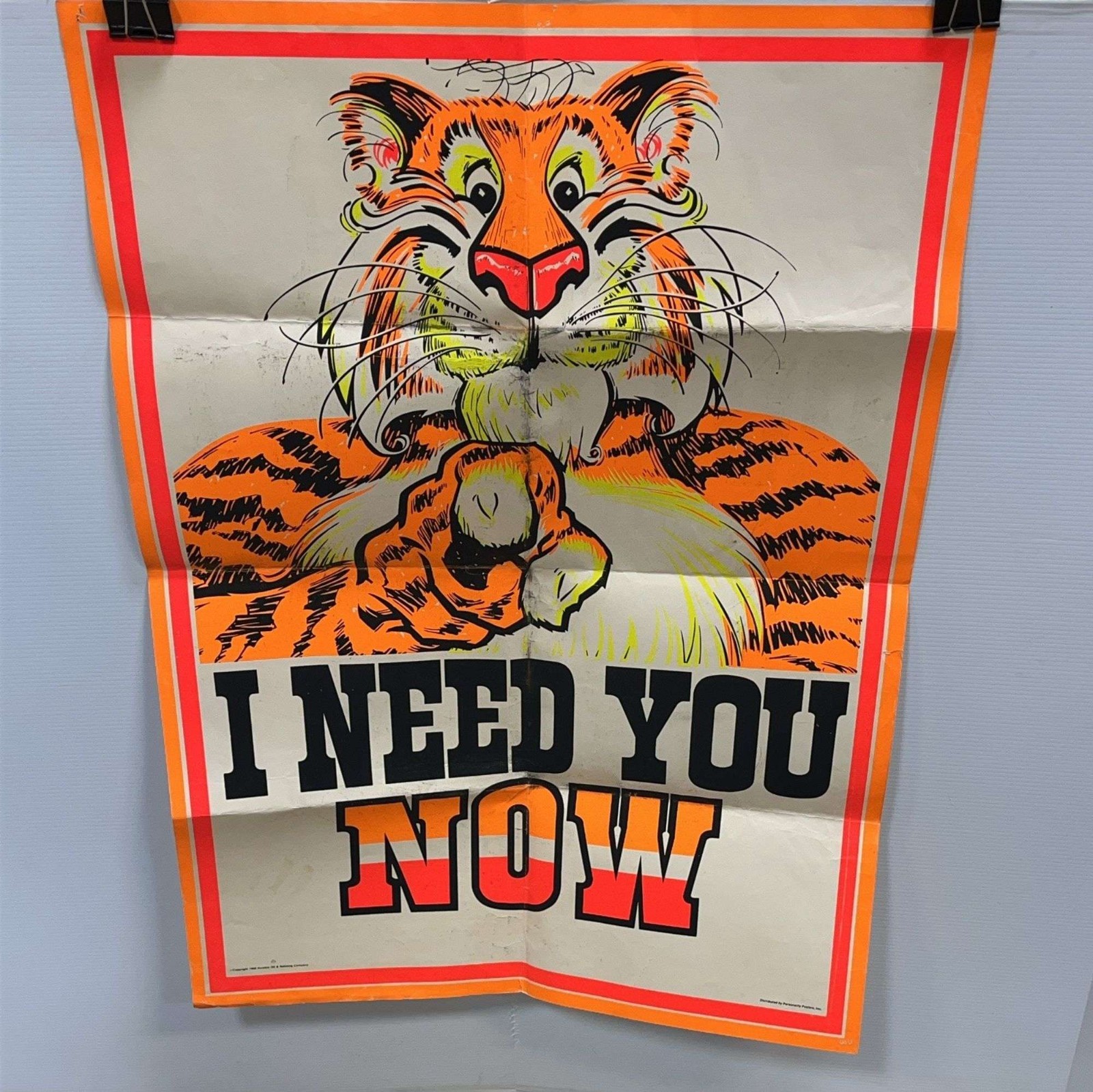 1968 Esso Tiger Blacklight Poster 28x40 Humble Oil “I Need You Now” Vintage
